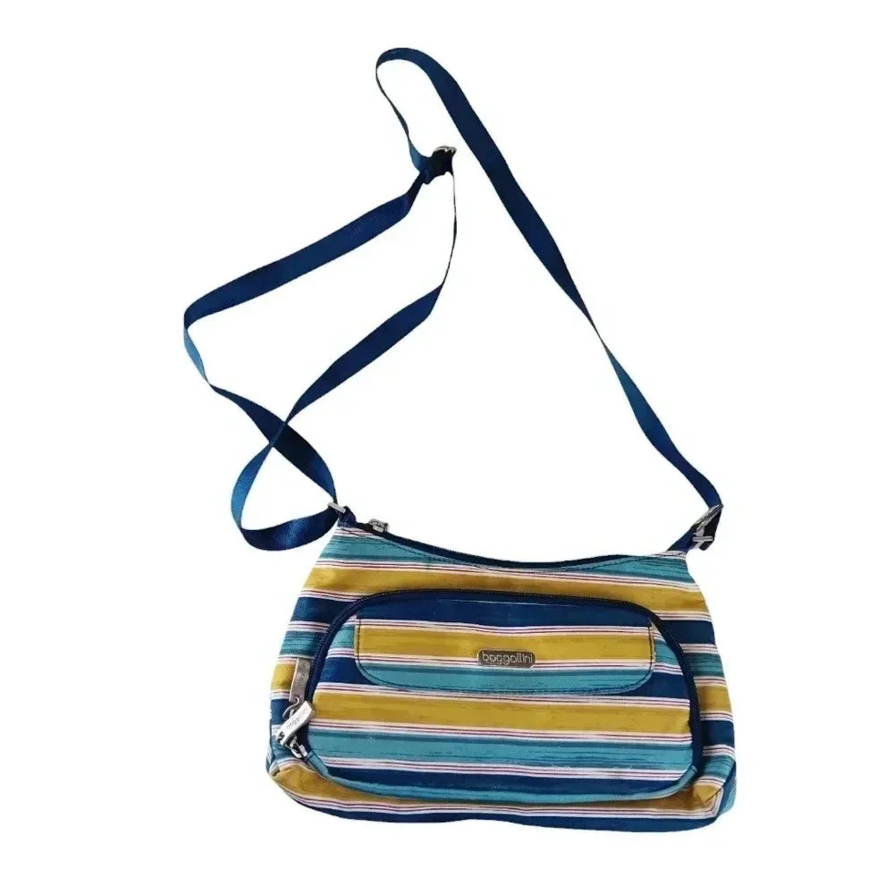 Baggallini Women's Crossbody Purse /Handbag Blu Teal Yellow Stripes